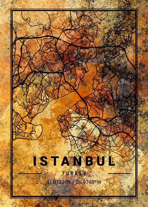 Istanbul Turkey Map Poster Picture Metal Print Paint By