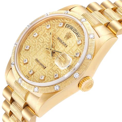 Rolex President Day Date Yellow Gold Diamond Mens Watch Diamond