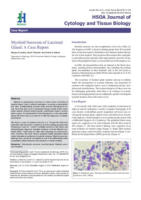 Pdf Myeloid Sarcoma Of Lacrimal Gland A Case Report Dr Sunil Y