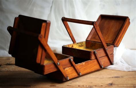 Folding Sewing Box Wooden Sewing Drawer Vintage French Expanding Sewing