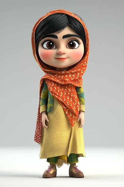 3D Cartoon Character Of Malala Yousafzai Premium AI Generated Image