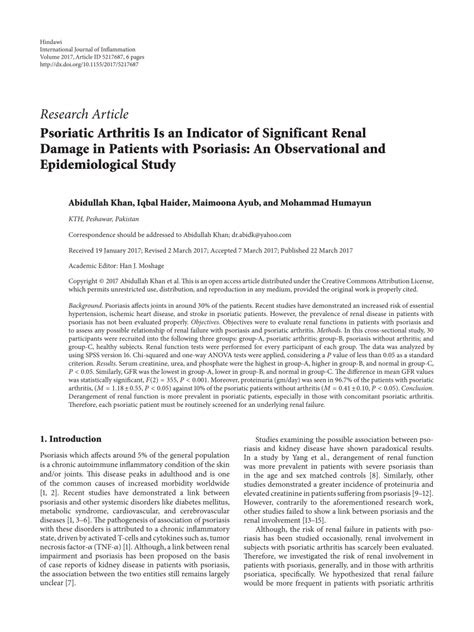 PDF Psoriatic Arthritis Is An Indicator Of Significant Renal Damage