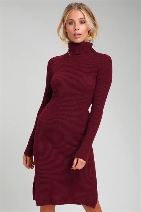 Lulus Exclusive The Lulus Sheerah Burgundy Turtleneck Midi Sweater