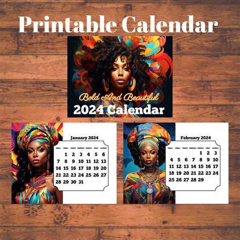 2024 Printable Calendar, 2024 Digital Calendar, African American Woman Calendar - Etsy