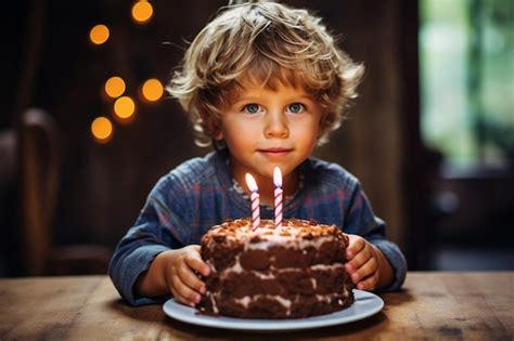 Ni O Lindo Con Pastel De Cumplea Os Y Soplando Velas Foto Premium