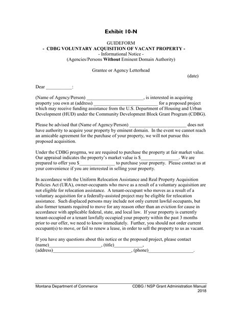 Montana Cdbg Rehab Owner Notice Of Voluntary Acquisition No Eminent