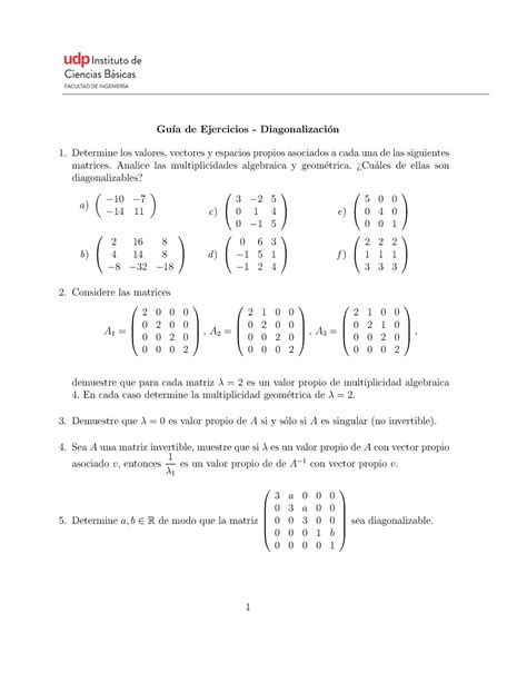 Gu A Diagonalizaci N Gu A De Ejercicios Diagonalizaci On