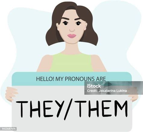 Gender Pronouns Nonbinary Person Holding Sign With Pronoun Stock Illustration Download Image