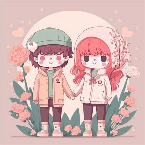 Premium Vector | Romantic couple holding hands in anime style flat ...