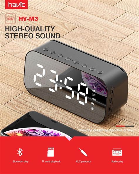 Havit M3 Wireless LED Alarm Clock Wireless Bluetooth Speaker Cut