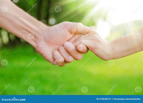 Les Mains De Parents Heureux Et D Enfants En Plein Air Dans Le Parc