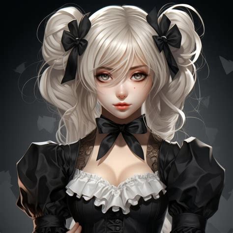 Premium AI Image Anime Girl With Long White Hair And Black Dress