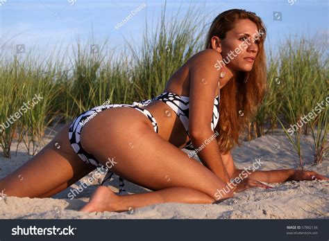 Sexy Woman Bikini Posing Dunes Stock Photo Edit Now 57882136