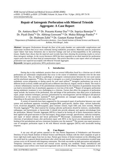 Pdf Repair Of Iatrogenic Perforation With Mineral Trioxide Aggregate