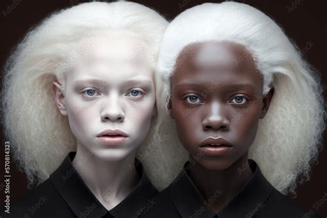 Twin Sisters Black And Albino Ai Melanin White Hair Stock Illustration Adobe Stock