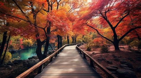 Premium AI Image | autumn bridge