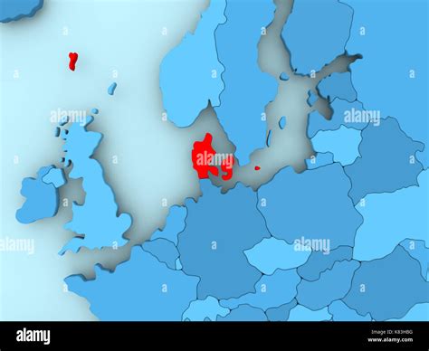 Denmark In Red On Blue Political Map D Illustration Stock Photo Alamy