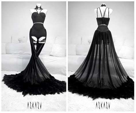 Black Swan Gown With Feathers And Lace By Askasu Fancy Dresses