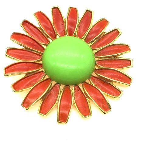 1940s Weiss Orange And Green Enamel Daisy Brooch By Thingsgrandmakept On Etsy Green Enamel