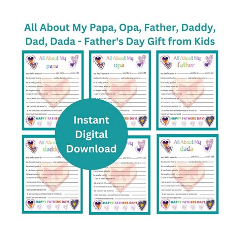 Fathers Day Printable All About My Dad Fathers Day T For Dad