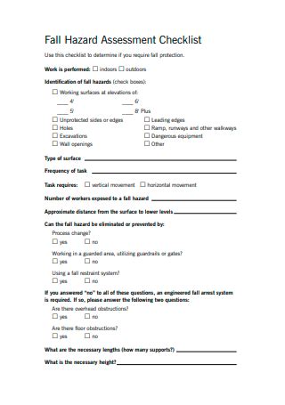 Sample Hazard Assessment Checklist In Pdf Ms Word