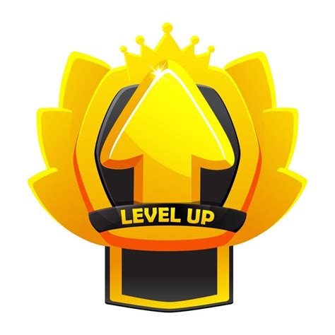 Premium Vector Game Level Up Badge Icon With Raising Arrow Crown And