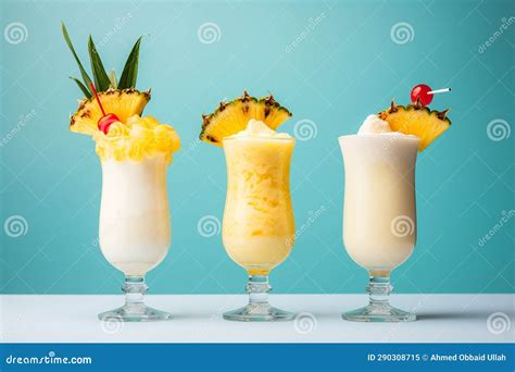 Collection Of Refreshing Pina Colada Cocktails Generative By Ai Stock