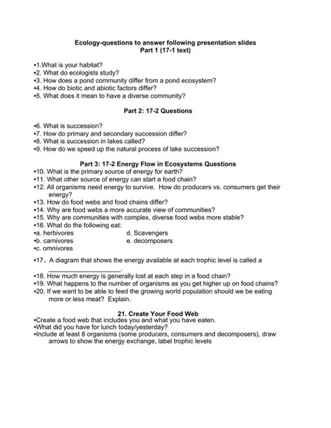 Ecology Test Questions And Answers Ecology Test