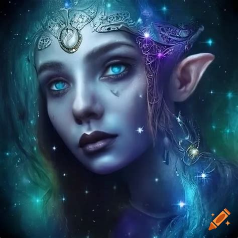 Artistic Portrayal Of An Elven Woman With Cosmic Hair On Craiyon