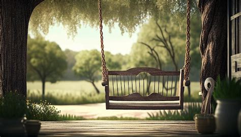 Premium Photo Generative Ai Old Wooden Terrace With Wicker Swing