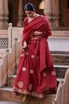 Buy Red Lehenga Raw Silk Embroidery Edelweiss Zardozi Blouse Set For