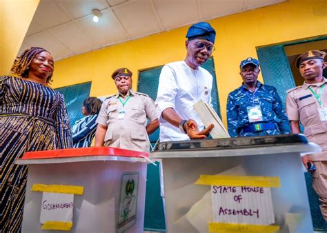 2023 Election Sanwo Olu Votes In Adeniji Adele Assures Voters Of Security The Guardian