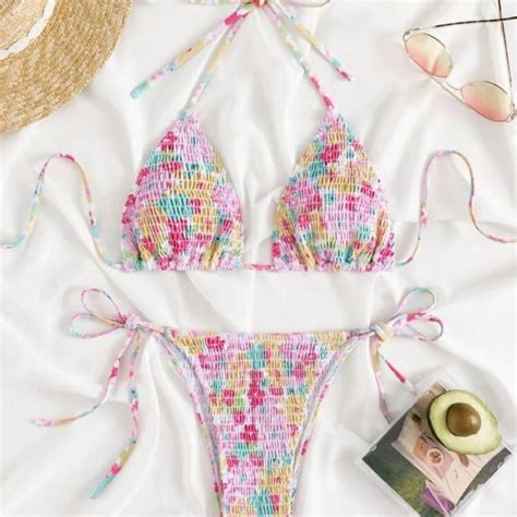 Bikini ชดวายนำ บกนผายนลายดอก แบบเชอกผก สนารกมาก สายฝอ เซกซ ม ลาย lzboi th