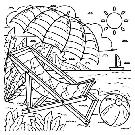 Coloriage De Chaise Longue Et Parasol D T Vecteur Premium