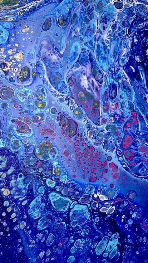 Fluid Art Cells Acrylic Pour Original Canvas 16x20 Inch Blues Fluid