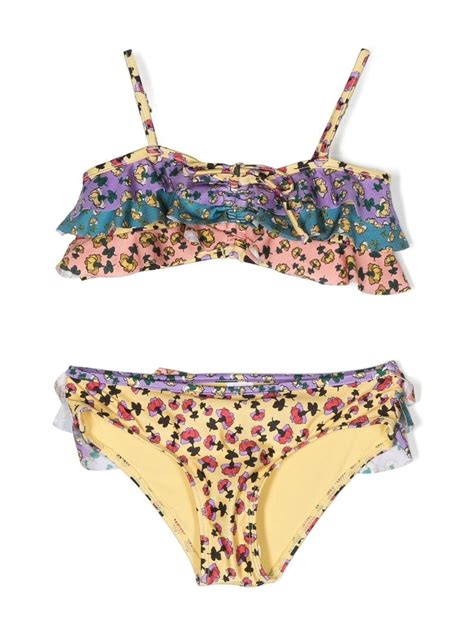 Zimmermann Floral Print Ruffle Bikini Set In Modesens