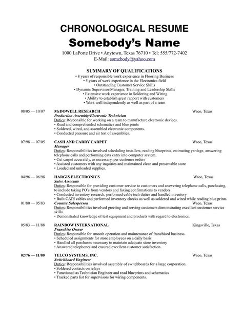 Reverse Chronological Resume Example