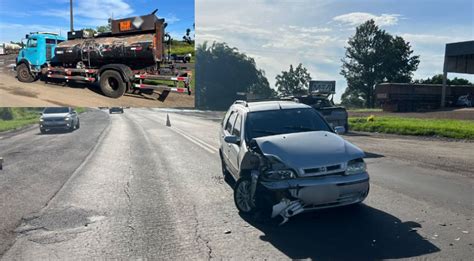 Carro e caminhão se envolvem em acidente na PR 483