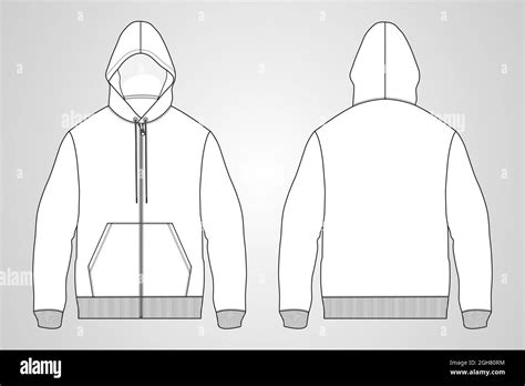 Long Sleeve Hoodie With Zipper Technical Fashion Drawing Sketch