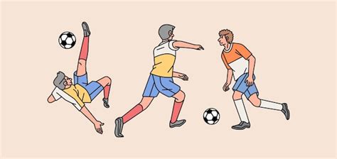 Jugadores de fútbol personaje en acción varias poses ilustración de