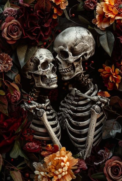 Two Skeletons In Love Kissing Each Other Premium AI Generated Image