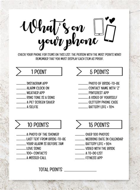 What S On Your Phone Game Bridal Shower Game Whats On Etsy Canada