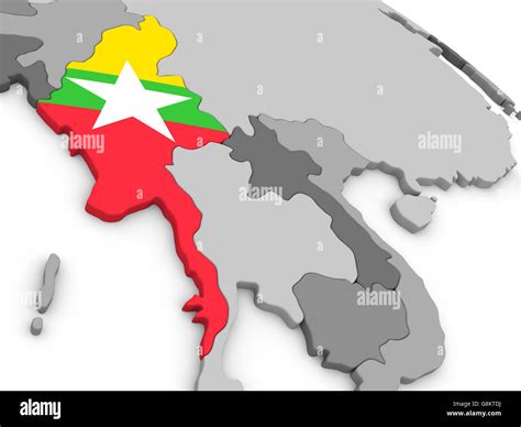 Map Of Myanmar With Embedded National Flag 3d Illustration Stock Photo