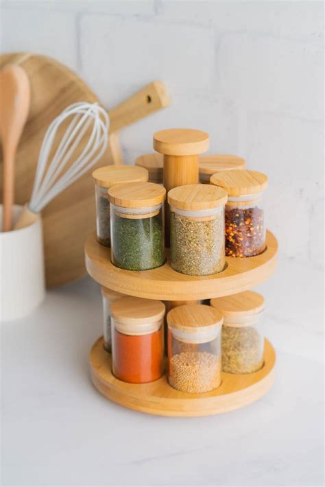 2 Tier Rotating Bamboo Spice Rack Soko And Co