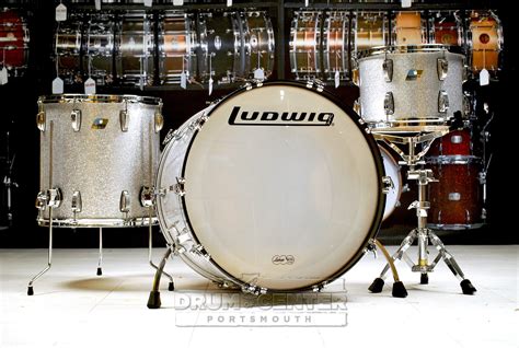 Ludwig Classic Maple 3pc Drum Set Silver Sparkle Custom Made In The Usa 24x14 Kick With Curved