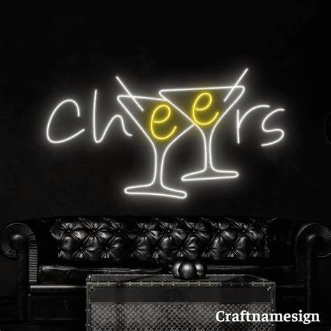 Craftnamesign Cheers Led Light Neon Sign For Cocktail Bar Beer Shop Bistro Wall Decor