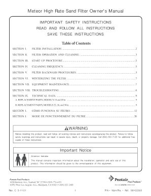 Fillable Online Meteor Filter System Kit Owner S Manual Propools