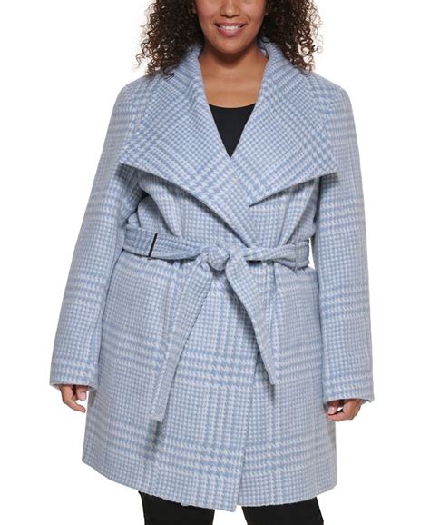 Calvin Klein Womens Plus Size Asymmetrical Belted Wrap Coat Created