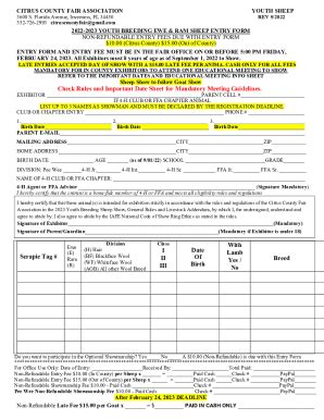 Fillable Online Youth Breeding Ewe Ram Sheep Entry Form Fax