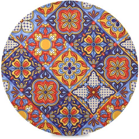 Hyjoy Mexican Talavera Round Placemats Set Of Non Slip Heat Resistant